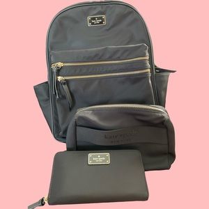 Black Kate Spade Wilson Road Bradley Nylon Backpack, Neda Wallet & Journey Pouch